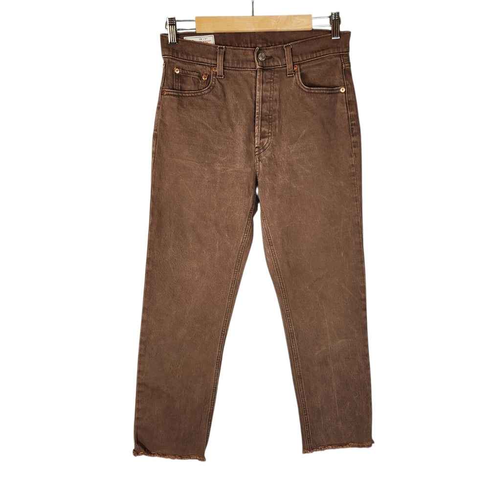 Gap Cheeky Straight Jeans Women's 6 Brown High Rise Raw Hem Button Fly